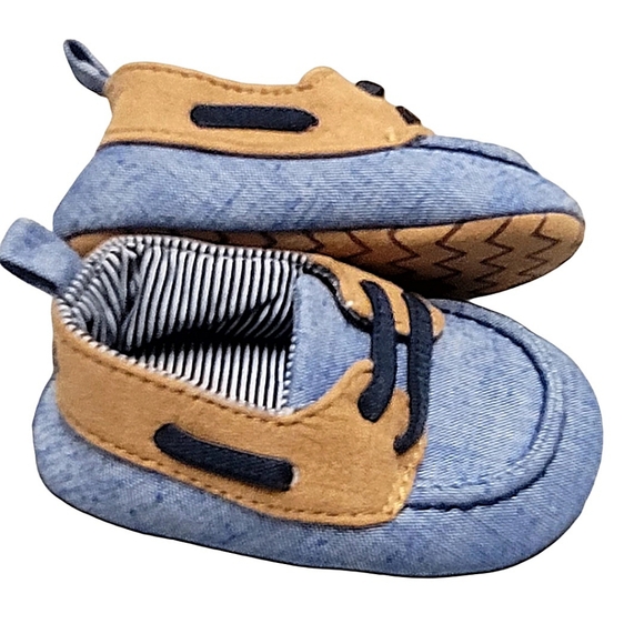 Target Brown & Blue Baby Boy Boat Crib Shoes w Faux Laces  sz 3-6 Months - Picture 3 of 8